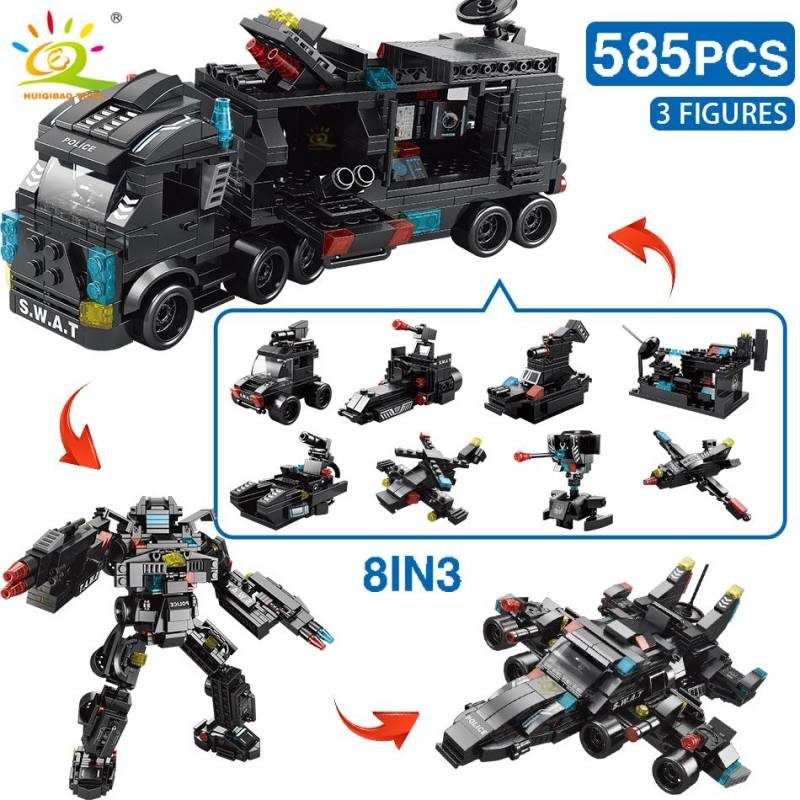 1SET 454-585PCS 8in1 SWAT Polizei Kommando LKW Bausteine Stadt Hubschrauber Ziegel Kit Lernspielzeug für Kinder MYY 585pcs von Joom DACH