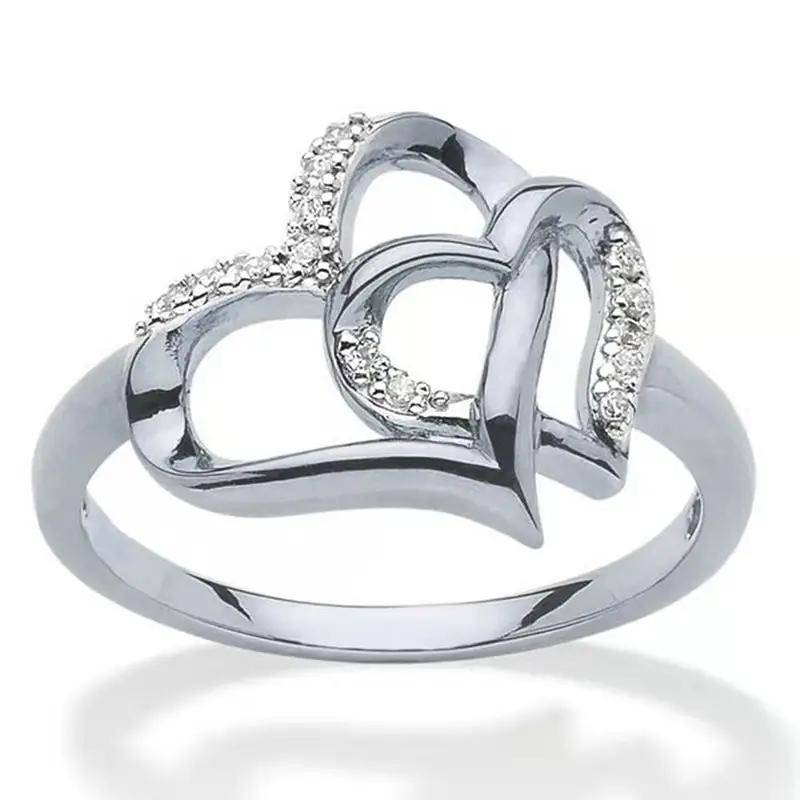 1pc Doppel Herz Hohl Liebe Vorschlag Künstliche Diamant Ring Für Männer Und Frauen Paar Ring Schmuck Geschenk 6 silber von Joom DACH