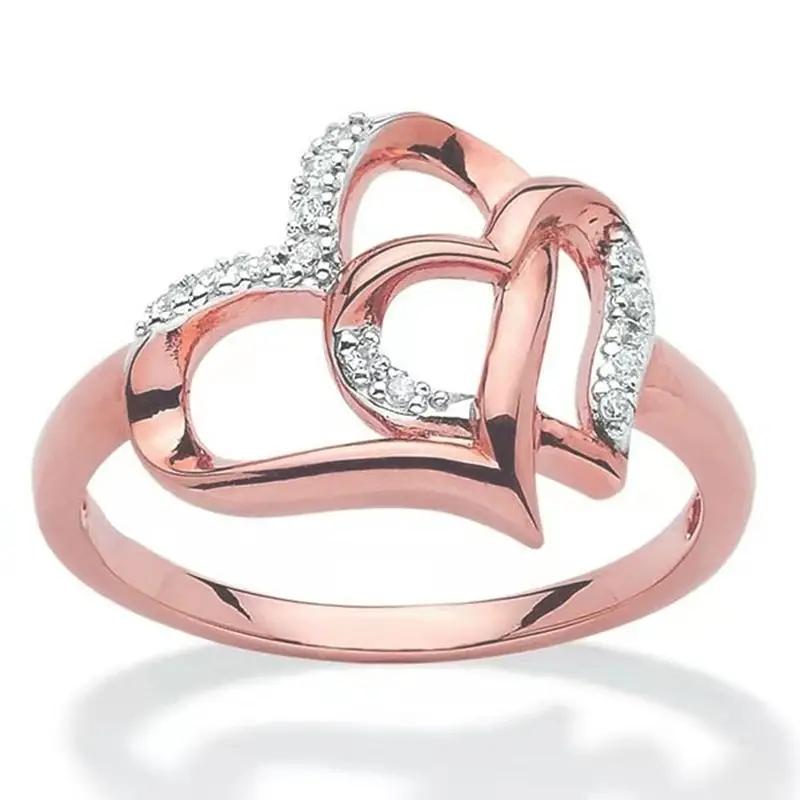 1pc Doppel Herz Hohl Liebe Vorschlag Künstliche Diamant Ring Für Männer Und Frauen Paar Ring Schmuck Geschenk 8 rose gold von Joom DACH