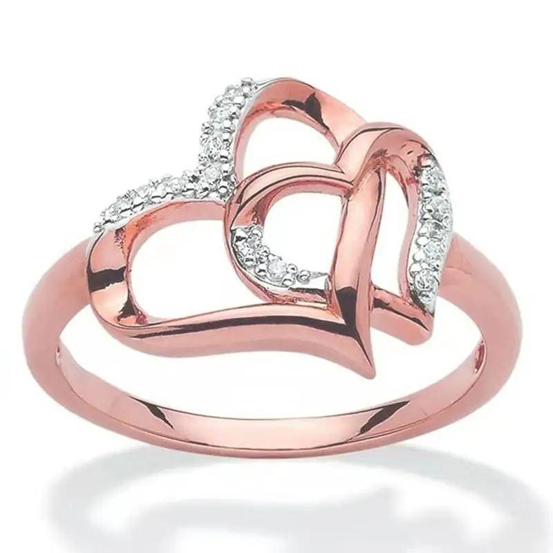 1pc Doppel Herz Hohl Liebe Vorschlag Künstliche Diamant Ring Für Männer Und Frauen Paar Ring Schmuck Geschenk 8 rose gold von Joom DACH