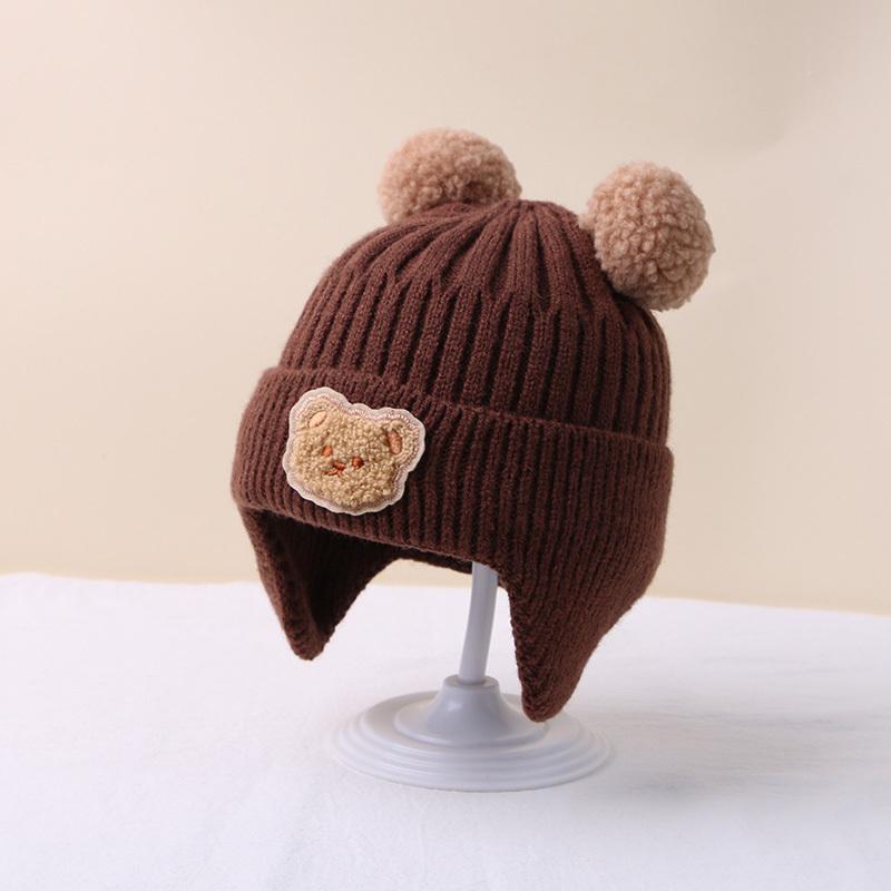 1pc Winter Baby Beanie Cap Cartoon Bär Ohr Schutz Gestrickte Hut Für Kleinkind Jungen Mädchen kaffeebraun von Joom DACH