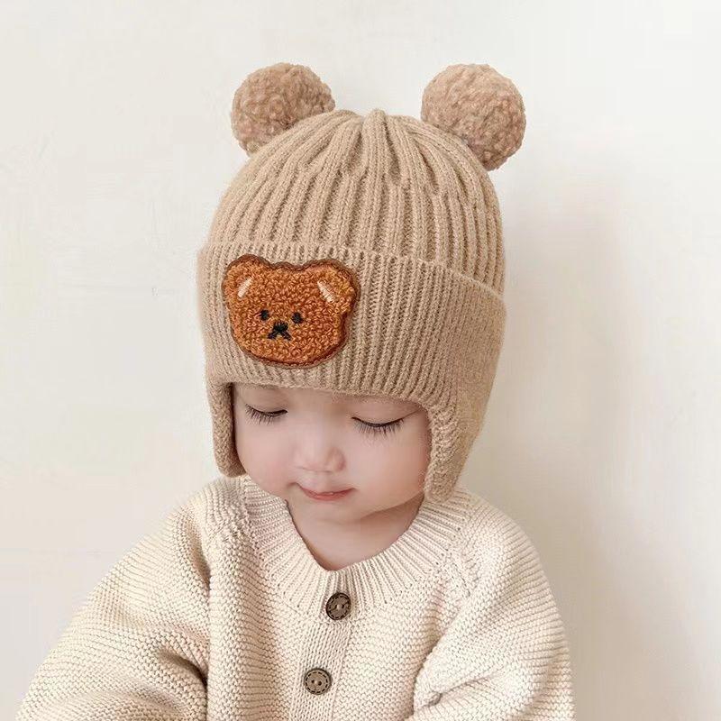 1pc Winter Baby Beanie Cap Cartoon Bär Ohr Schutz Gestrickte Hut Für Kleinkind Jungen Mädchen khaki von Joom DACH
