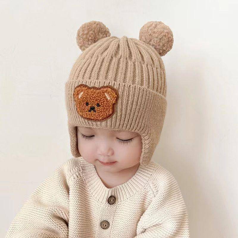 1pc Winter Baby Beanie Cap Cartoon Bär Ohr Schutz Gestrickte Hut Für Kleinkind Jungen Mädchen khaki von Joom DACH