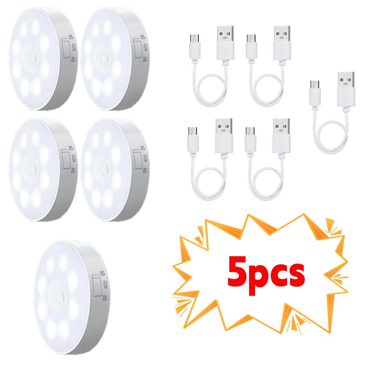 2/3/4/5 Stück Bewegungssensor LED Nachtlicht USB Wiederaufladbare Nachtlampe für Küchenschrank Kleiderschranklampe Treppenhaus Kabelloses Schranklicht Warm light-5PCS von Joom DACH