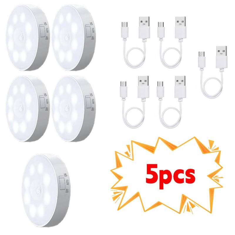 2/3/4/5 Stück Bewegungssensor LED Nachtlicht USB Wiederaufladbare Nachtlampe für Küchenschrank Kleiderschranklampe Treppenhaus Kabelloses Schranklicht Warm light-5PCS von Joom DACH