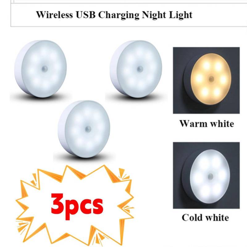 2/3/4/5 Stück Bewegungssensor LED Nachtlicht USB Wiederaufladbare Nachtlampe für Küchenschrank Kleiderschranklampe Treppenhaus Kabelloses Schranklicht one light two color-3PCS von Joom DACH
