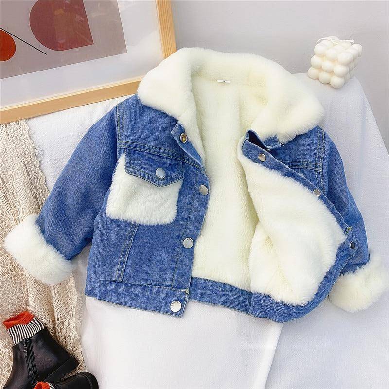 2-6 jahre OId Dicke Warme Kinder Jungen Mädchen Denim Mantel Samt Pelz Jacken Oberbekleidung 2021 Neue Herbst Winter kinder Mantel 110 blau von Joom DACH