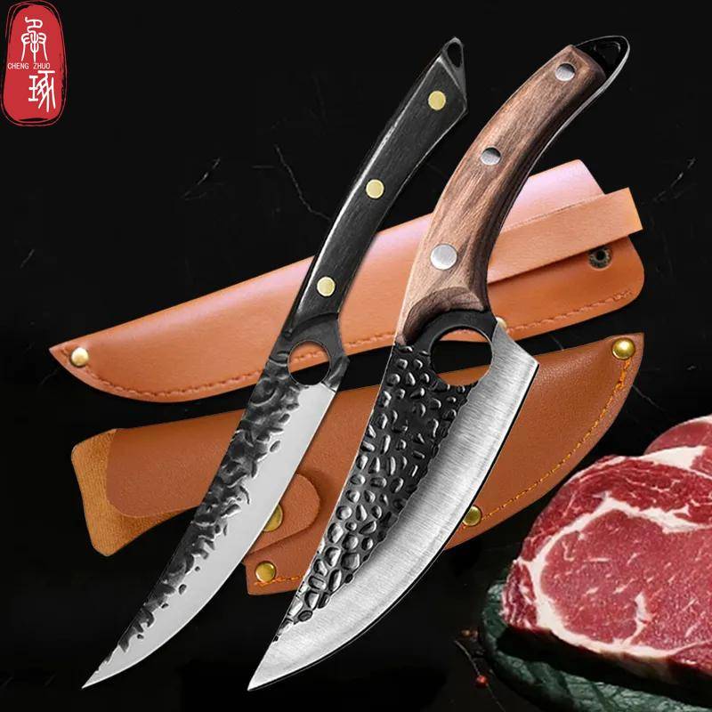 2 Edelstahl geschmiedete Küchenmesser Metzgermesser Kochmesser Ausbeinmesser Grillfischmesser mit Scheide Küchenwerkzeuge 1 set von Joom DACH