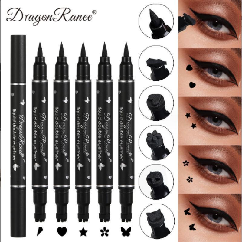 2-Kopf-Doppelköpfiger schwarzer flüssiger Eyeliner-Stift, Dreieck-Siegel-Eyeliner, 2-in-1-wasserdichter Stempel-Eyeliner, 5 Arten Stift-Augen-Make-up von Joom DACH