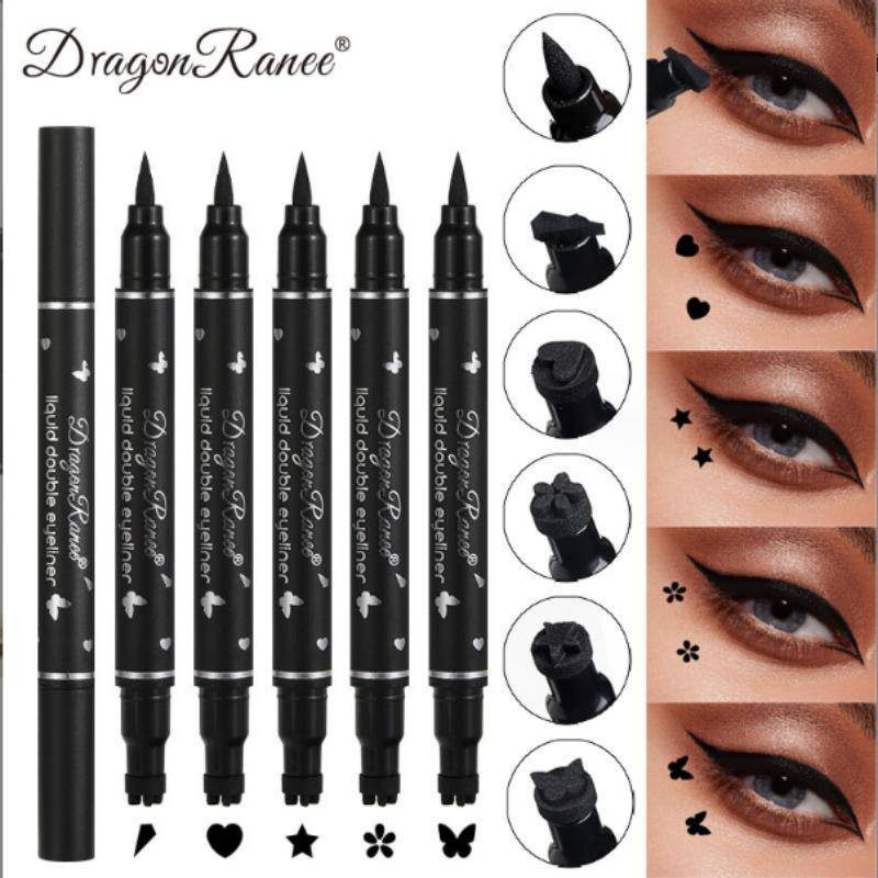 2-Kopf-Doppelköpfiger schwarzer flüssiger Eyeliner-Stift, Dreieck-Siegel-Eyeliner, 2-in-1-wasserdichter Stempel-Eyeliner, 5 Arten Stift-Augen-Make-up von Joom DACH