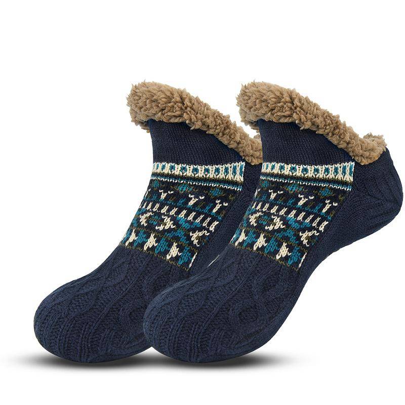 2 Paar Herbst- und Winter-Bodensocken Zuhause Warm Damen Herren Socken Schneesocken Schlaf-Teppichsocken Hausschuhe Socken Herren Rutschfeste Yoga-Socken 40-43（1 pair） navy blau von Joom DACH