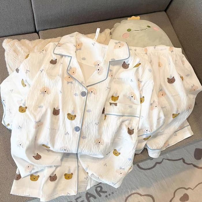 2 STÜCK Damen Pyjama Nachtwäsche Lässiger Pyjama Set Kurzärmelige Shorts Anzug Hunde- und Katzenaufdruck Weich Bequem Haus Freizeitkleidung XXL von Joom DACH
