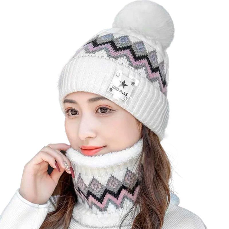 2 STÜCK Mützen Radfahren Winddichte Mütze Schal Set Outdoor Plüsch Samt Winter Ohrenschutz Nackenwärmer Frauen weiß von Joom DACH