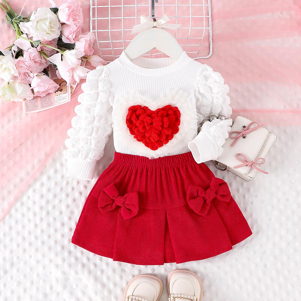 2 STÜCK Winter Herz Stil Für 0-3 Jahre Alte Mädchen, Bequeme Süße Und Niedliche Puffärmel, Love Chapter Oberteil + Rosa Kurzer Rock Set 6-9M von Joom DACH