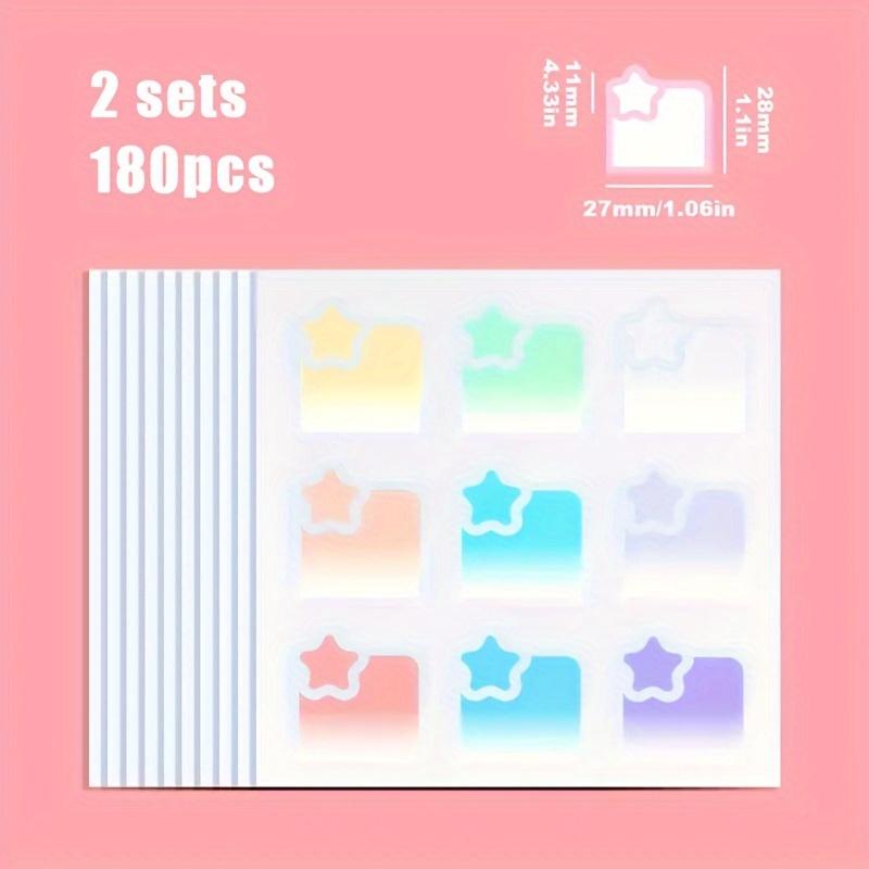 2 Sets mit Cartoon-Indexaufklebern, Haftnotizen, Etiketten mit allmählicher Farbänderung, Haftnotizen mit Sternen, transparente Haftnotizen medium von Joom DACH