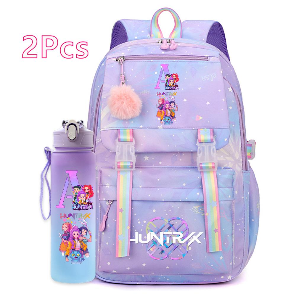 2 Stück/Set Ainme K-Pop Demon Hunters Rucksack mit englischem Buchstabenaufdruck mit 750 ml Wasserflasche für Teenager Mädchen Junge Schultasche Geschenk von Joom DACH