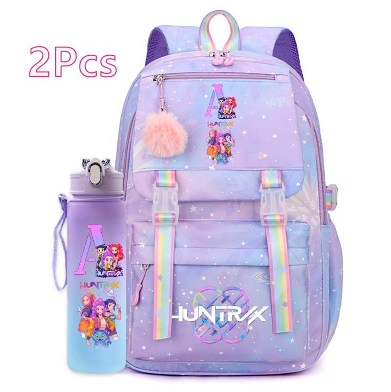 2 Stück/Set Ainme K-Pop Demon Hunters Rucksack mit englischem Buchstabenaufdruck mit 750 ml Wasserflasche für Teenager Mädchen Junge Schultasche Geschenk von Joom DACH