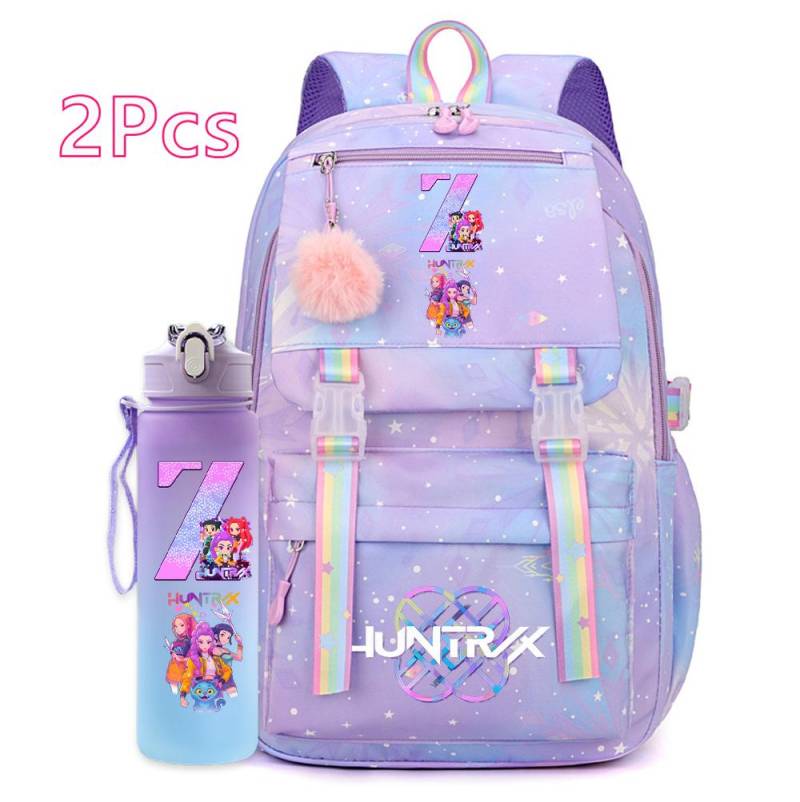 2 Stück/Set Ainme K-Pop Demon Hunters Rucksack mit englischem Buchstabenaufdruck mit 750 ml Wasserflasche für Teenager Mädchen Junge Schultasche Geschenk von Joom DACH
