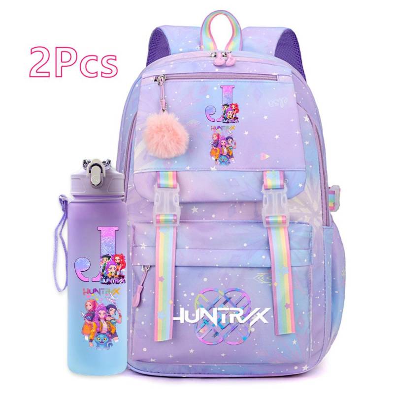 2 Stück/Set Ainme K-Pop Demon Hunters Rucksack mit englischem Buchstabenaufdruck mit 750 ml Wasserflasche für Teenager Mädchen Junge Schultasche Geschenk von Joom DACH