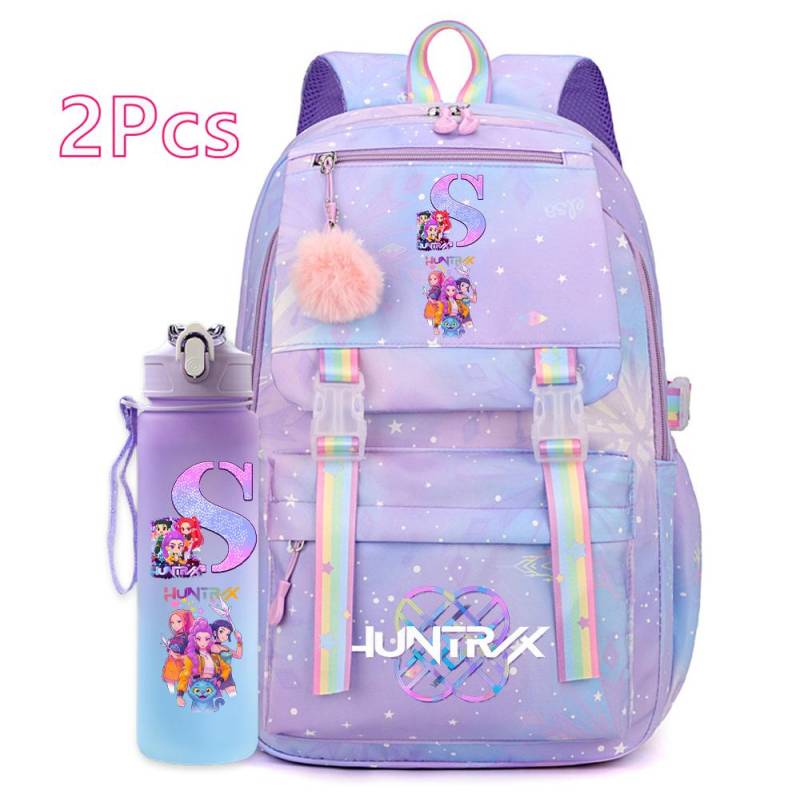 2 Stück/Set Ainme K-Pop Demon Hunters Rucksack mit englischem Buchstabenaufdruck mit 750 ml Wasserflasche für Teenager Mädchen Junge Schultasche Geschenk von Joom DACH