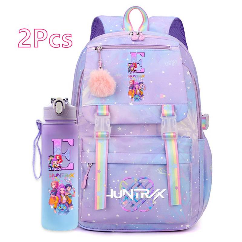 2 Stück/Set Ainme K-Pop Demon Hunters Rucksack mit englischem Buchstabenaufdruck mit 750 ml Wasserflasche für Teenager Mädchen Junge Schultasche Geschenk von Joom DACH