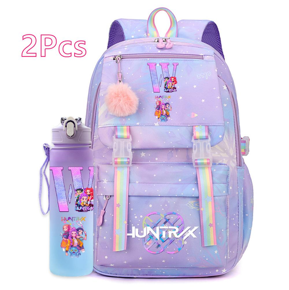 2 Stück/Set Ainme K-Pop Demon Hunters Rucksack mit englischem Buchstabenaufdruck mit 750 ml Wasserflasche für Teenager Mädchen Junge Schultasche Geschenk von Joom DACH