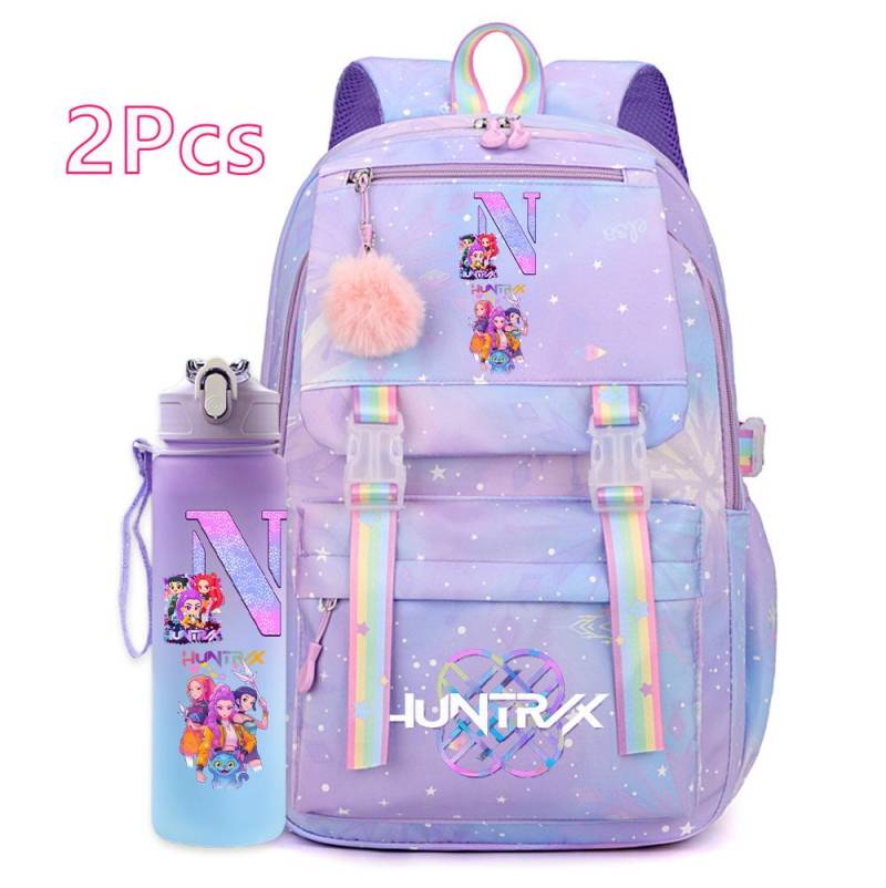 2 Stück/Set Ainme K-Pop Demon Hunters Rucksack mit englischem Buchstabenaufdruck mit 750 ml Wasserflasche für Teenager Mädchen Junge Schultasche Geschenk von Joom DACH