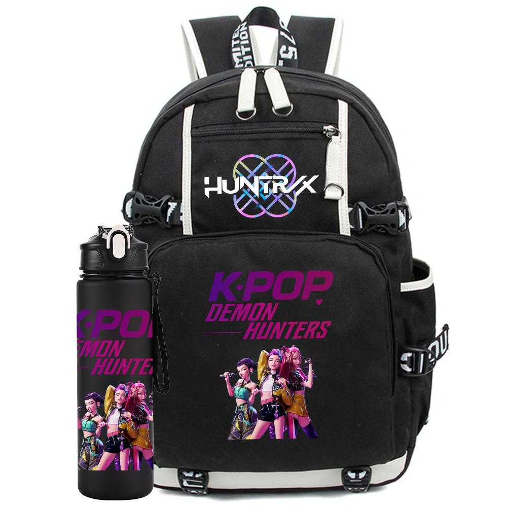 2 Stück/Set K-Pop Bedruckter Rucksack mit 750 ml Wasserflasche für Teenager Schüler Mädchen Junge Schultasche Kindergeschenk Große Kapazität Reisetasche Rucksack von Joom DACH