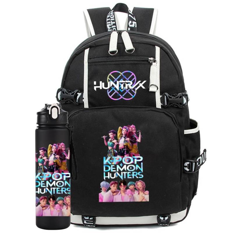 2 Stück/Set K-Pop Bedruckter Rucksack mit 750 ml Wasserflasche für Teenager Schüler Mädchen Junge Schultasche Kindergeschenk Große Kapazität Reisetasche Rucksack von Joom DACH