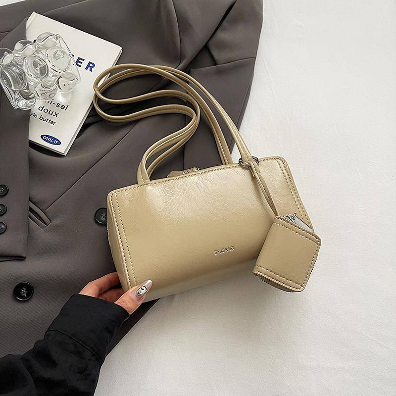 2 Stück/Set Kleine PU-Leder Achseltaschen für Damen 2025 Y2k Neue Mode Einfache Schultertasche Handtaschen Umhängetasche apricot von Joom DACH