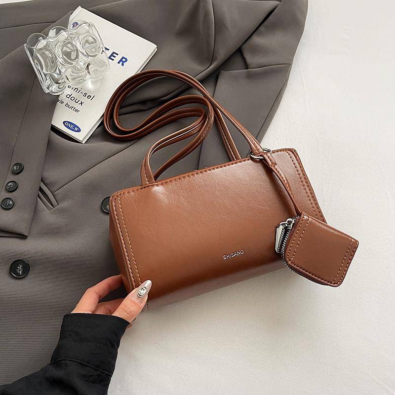 2 Stück/Set Kleine PU-Leder Achseltaschen für Damen 2025 Y2k Neue Mode Einfache Schultertasche Handtaschen Umhängetasche braun von Joom DACH