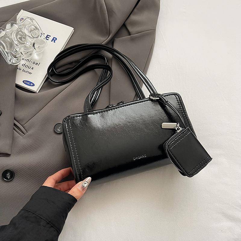 2 Stück/Set Kleine PU-Leder Achseltaschen für Damen 2025 Y2k Neue Mode Einfache Schultertasche Handtaschen Umhängetasche schwarz von Joom DACH