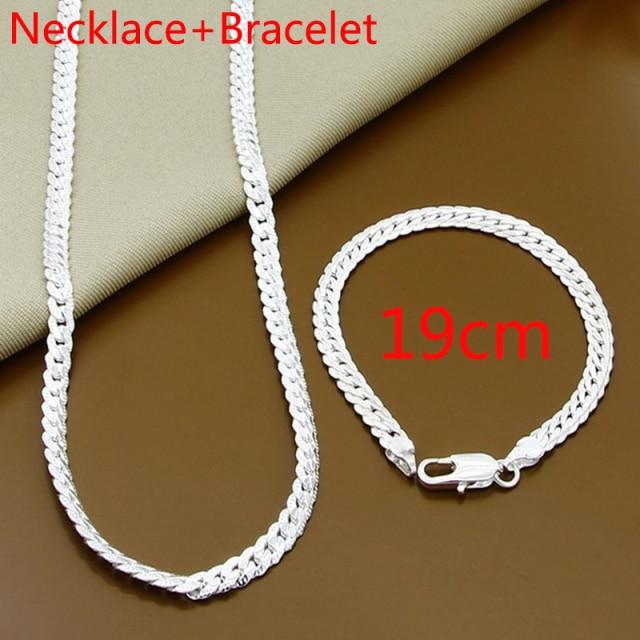 2 Stück 6MM seitliche Kette 925 Sterling Silber Halskette Armband Modeschmuck für Frauen Männer Gliederkette Sets Hochzeitsgeschenk Necklace 40cm von Joom DACH