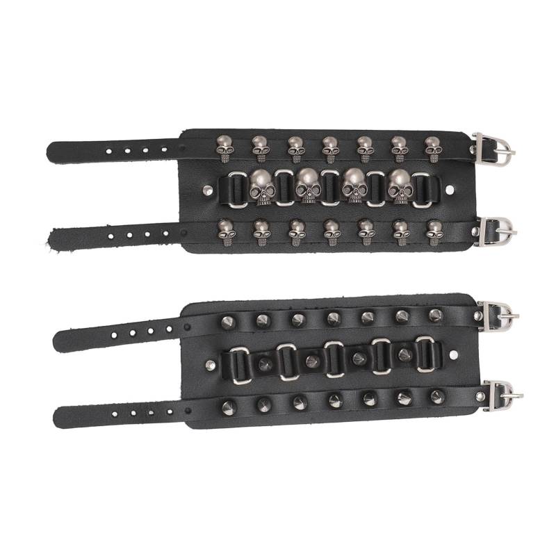 2 Stück Breites PU-Leder Punk Armband Punk Manschette Wickelarmbänder PU-Leder Nieten Armband Manschette für Männer von Joom DACH