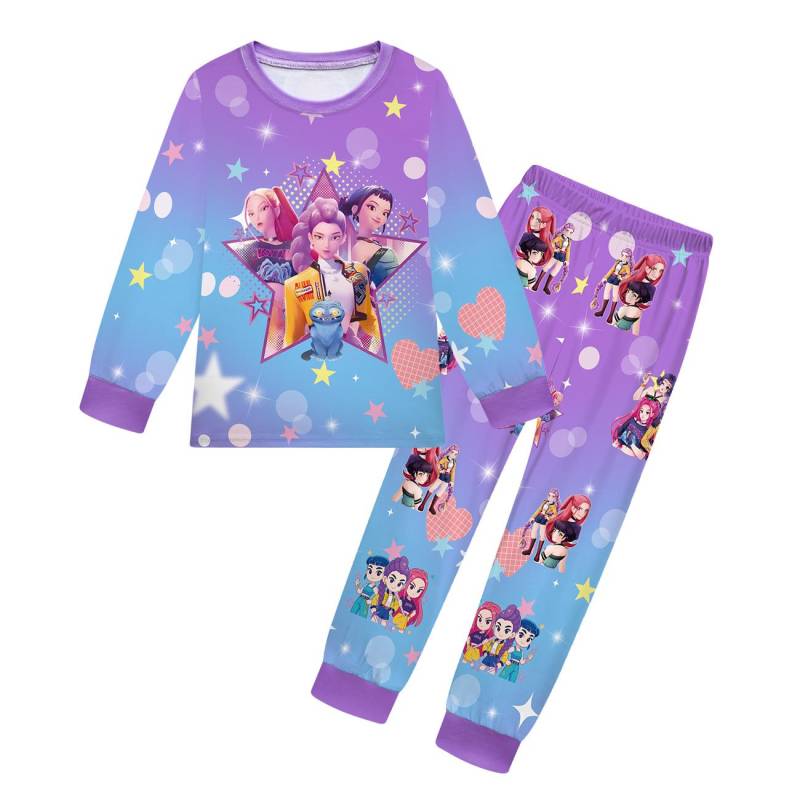 2 Stück Film K-Pops Dämonenjäger Kawaii Pyjama Set Mädchen Cosplay Nachtwäsche Anime Langarm Oberteile+Hose Fans Halloween Geschenk 110cm von Joom DACH