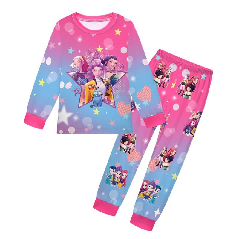 2 Stück Film K-Pops Dämonenjäger Kawaii Pyjama Set Mädchen Cosplay Nachtwäsche Anime Langarm Oberteile+Hose Fans Halloween Geschenk 120cm von Joom DACH
