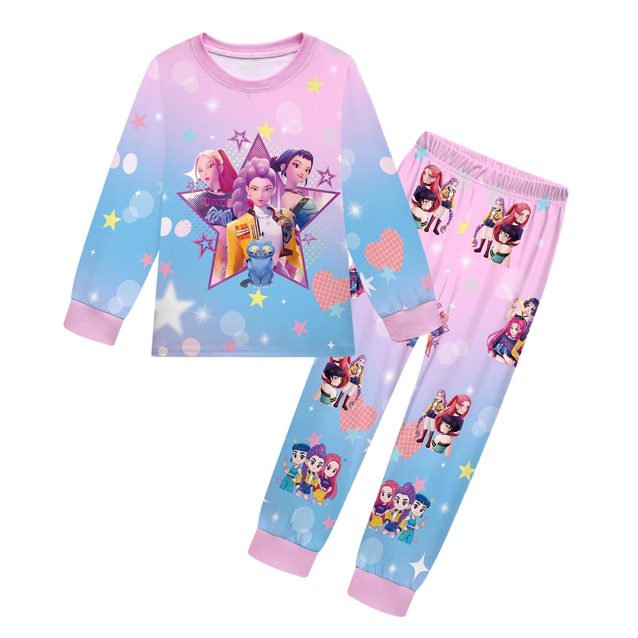 2 Stück Film K-Pops Dämonenjäger Kawaii Pyjama Set Mädchen Cosplay Nachtwäsche Anime Langarm Oberteile+Hose Fans Halloween Geschenk 130cm von Joom DACH