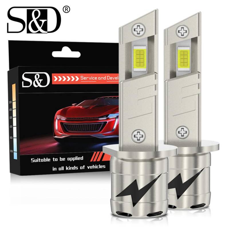 2 Stück H1 H3 LED-Lampen Scheinwerfer Turbolampen Mini 20000LM 6500K 16-Kern-CSP-Chips Superhelles Fern- und Abblendlicht für Auto-Nebellichter 12V Weiß Auto H1 von Joom DACH