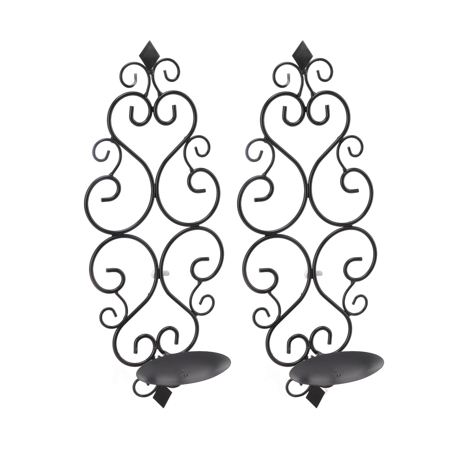 2 Stück Kerzenhalter Exquisiter Klassischer Stil Schwarzes Eisen Wandmontierter Kerzenständer für Wohnzimmer von Joom DACH