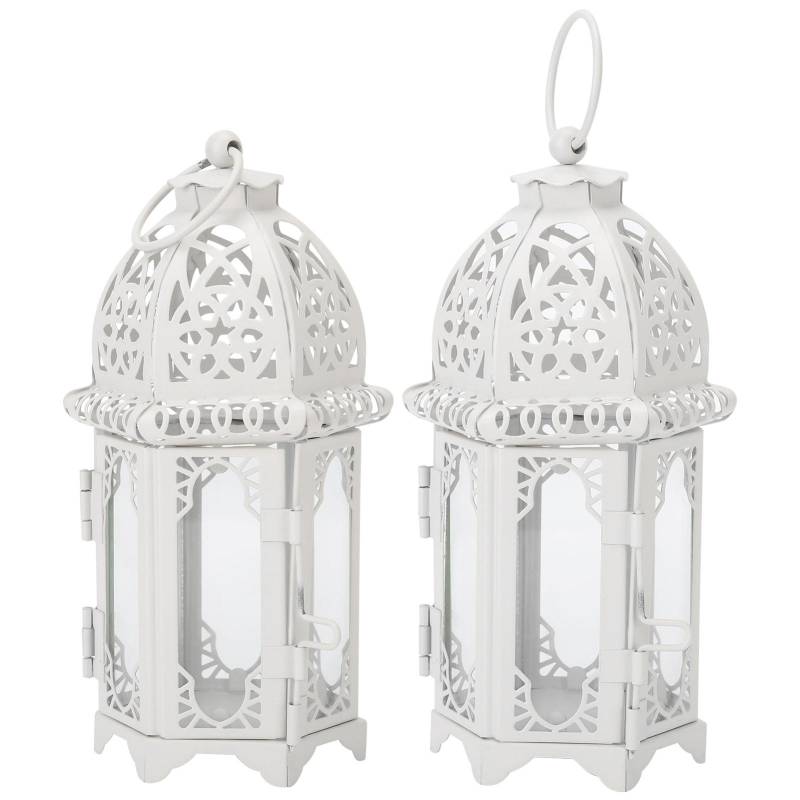 2 Stück Kerzenständer Ornamente Weiß Transparent Romantisches Schloss Eisen Hängender Kerzenhalter von Joom DACH