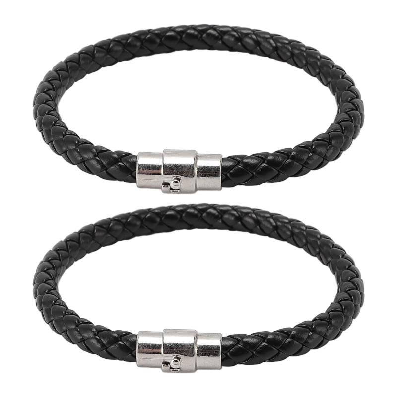 2 Stück Leder Geflochtenes Armband Silber Metallverschluss Stilvolles Armband für Frauen Männer Schwarz Geschenk von Joom DACH