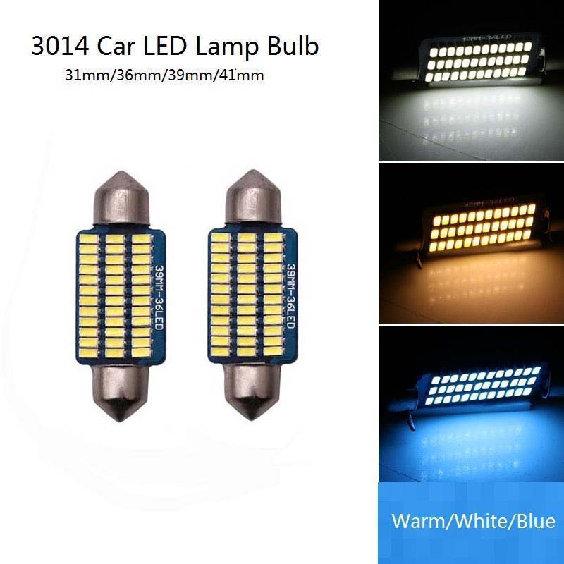 2 Stücke/1 Stücke 36smd Auto LED Glühbirne 31/36/39/41mm Canbus Obvious Indoor ball Leselampe 3014 Patch 39mm-2Pcs warm weiße von Joom DACH
