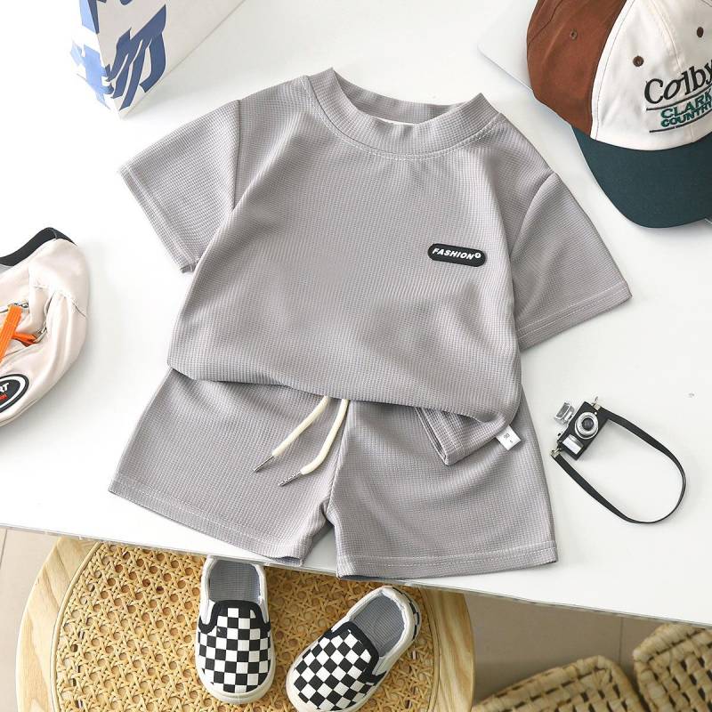 2 Stücke Casual Kinder Kurzarm Shorts Sets Sommer Kinder Kleidung Junge Mädchen Baby T Hose Outfits Soild Farbe Trainingsanzüge 1-8 jahre 110cm grau von Joom DACH