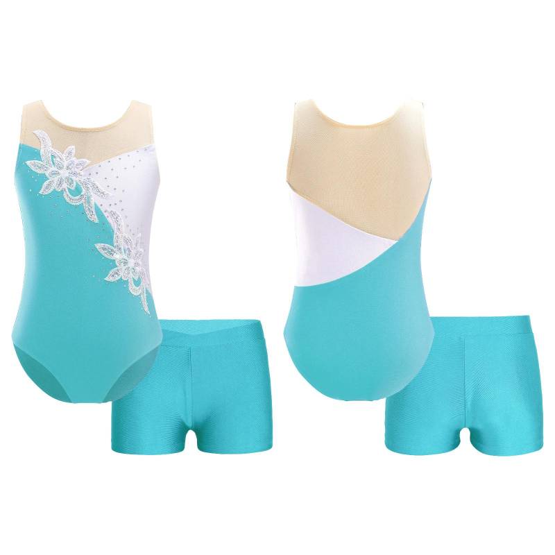 2 Stücke Kinder Mädchen Ärmellose Patchwork Stil Gymnastik Trikots Ballett Tanz Body Unitards mit Shorts 11-12 Years blaugrün von Joom DACH