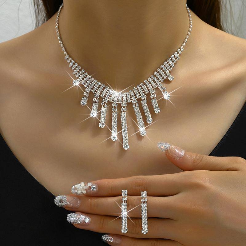 2 Stücke Modische Strass Halsketten Ohrringe Schmuck Set Frauen Hochzeit Zubehör Geschenk 05 von Joom DACH