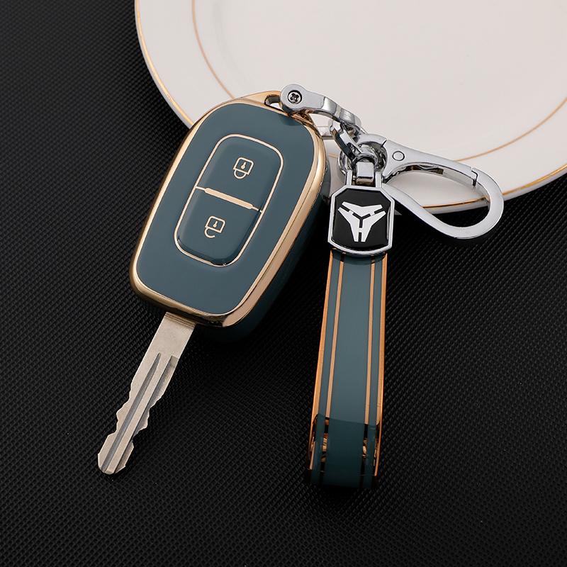 2 Tasten Shell Fob Halter Schlüsselanhänger Schutz für Renault Kwid Verkehrssymbol für Dacia Sandero Logan Duster 2016 2017 2018 TPU Autoschlüsselhülle key cover with chain grau von Joom DACH