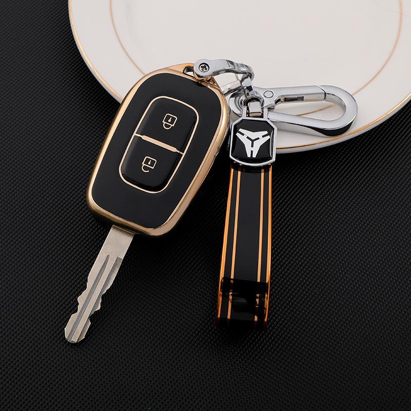 2 Tasten Shell Fob Halter Schlüsselanhänger Schutz für Renault Kwid Verkehrssymbol für Dacia Sandero Logan Duster 2016 2017 2018 TPU Autoschlüsselhülle key cover with chain schwarz von Joom DACH