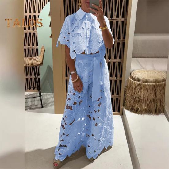 2 Teile/Satz Damen Oberteil Hosenanzug Ausgehöhlte Blumenapplikation Umlegekragen Button-Down Kurze Bluse Weites Bein Hosen Set S weiß 2 Teile/Satz Damen Oberteil Hosenanzug Ausgehöhlte Blumenapplikation Umlegekragen Button-Down Kurze Bluse Weites Bein Hosen Set S weiß von Joom DACH