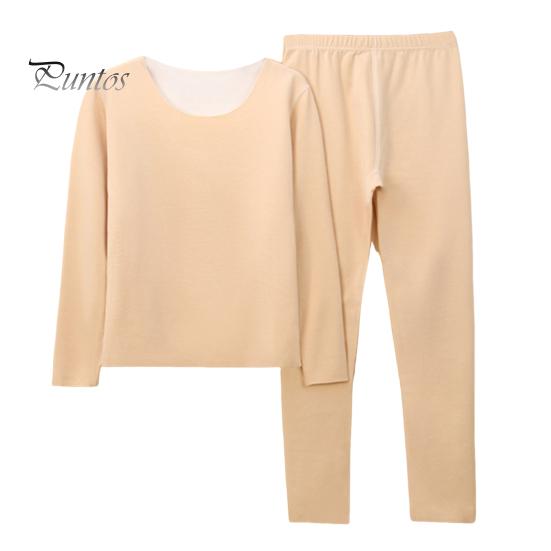 2 Teile/Satz Winter Thermo-Unterwäsche-Set für Damen, Rundhalsausschnitt, nahtlos, langärmlig, warm, Slim Fit, hochelastisch, Pyjama-Set für kaltes Wetter, Homewear, Nachtwäsche M beige von Joom DACH