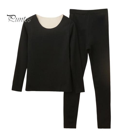 2 Teile/Satz Winter Thermo-Unterwäsche-Set für Damen, Rundhalsausschnitt, nahtlos, langärmlig, warm, Slim Fit, hochelastisch, Pyjama-Set für kaltes Wetter, Homewear, Nachtwäsche XXL schwarz von Joom DACH